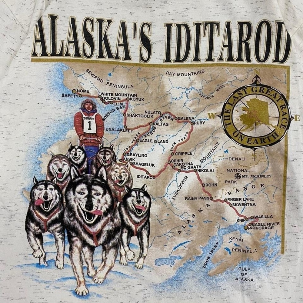 Vintage Alaska Iditarod Nature Destination Dog Sledding 90s T-Shirt Size L - Picture 2 of 6